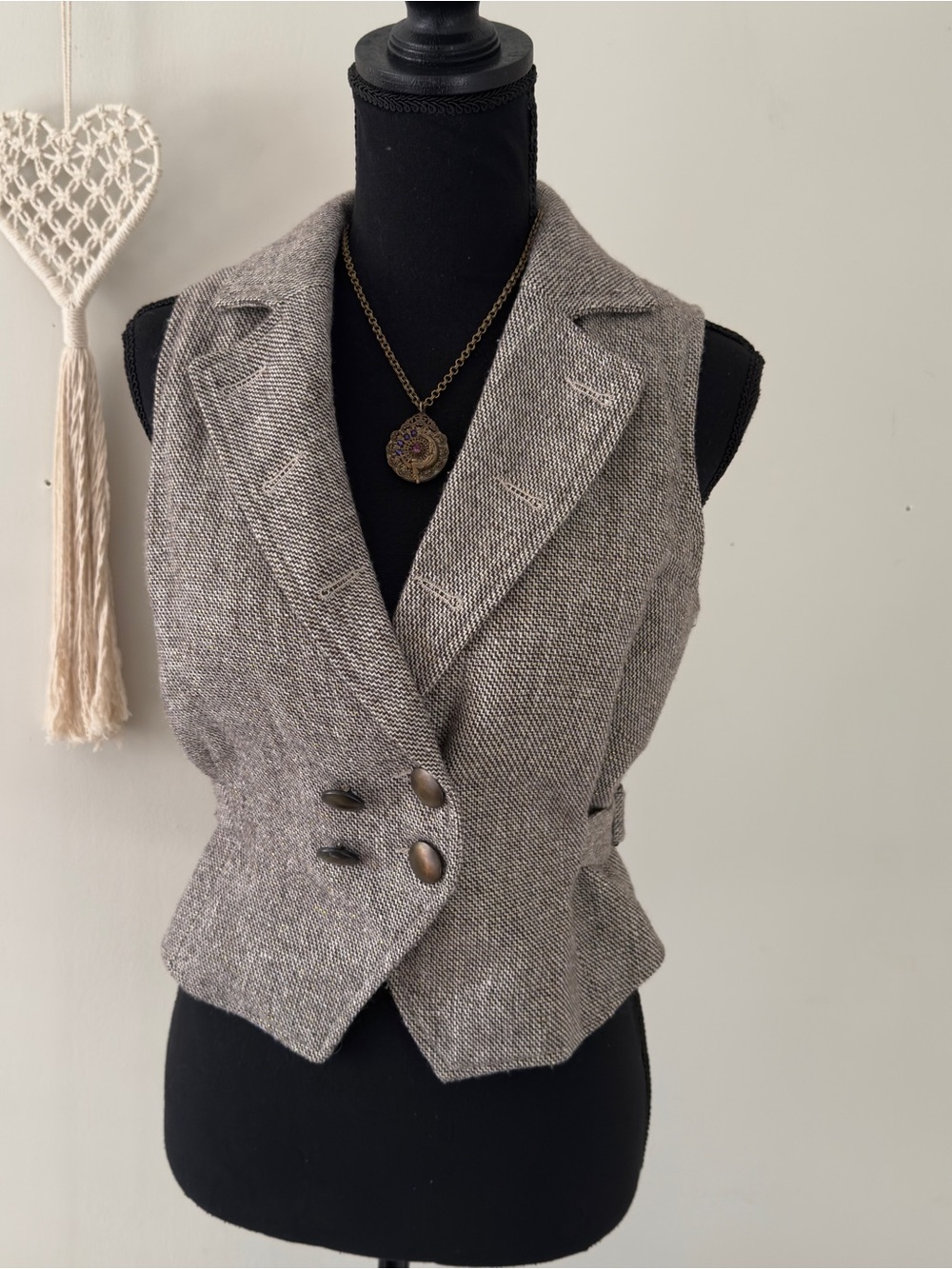 Womens Brown Tweed Vest Blazer - Picture 6 of 8